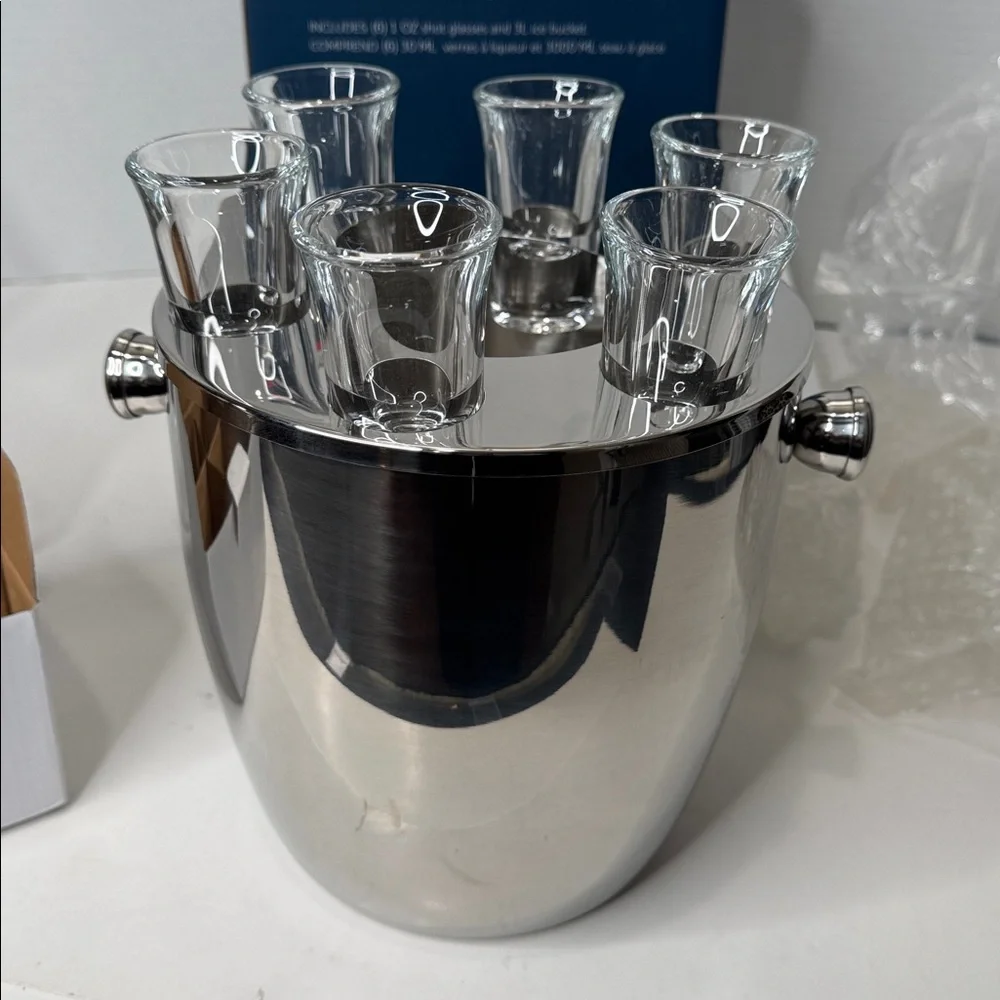 Chic & Tonic Stainless Ice Bucket with Shot Slots-NWOT